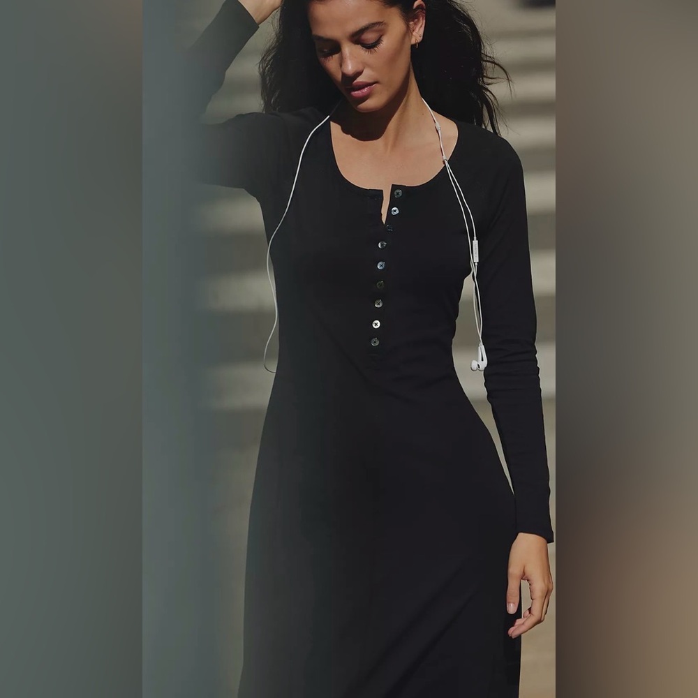 LSPACE x Anthropologie Black Maxi Dress XS NWT Button Front 100% Cotton - Picture 2 of 8